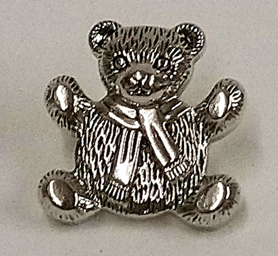Silver Teddy Bear Button