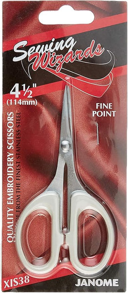 Janome 4.5-Inch Fine Point Embroidery Sewing Wizards Scissors
