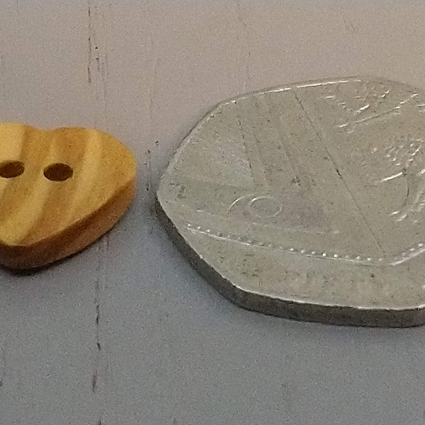 Heart Shaped Olive Wood Buttons, 12mm, 15mm 19mm