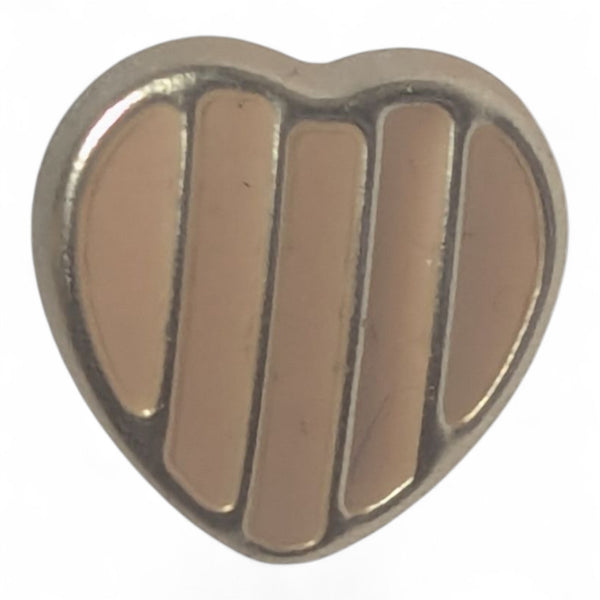 Heart-shaped button with vertical stripes on a white background