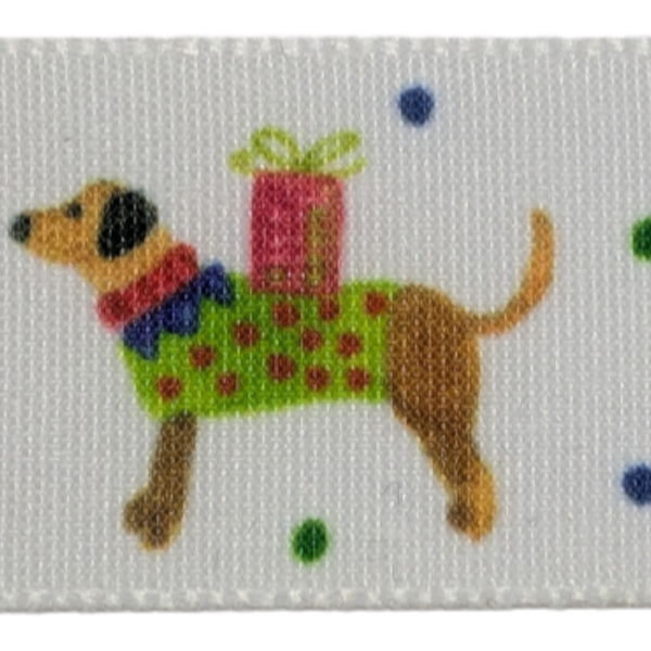 25mm Jolly Dog Christmas Ribbon