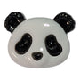 Panda head shaped button with black ears and eyes on a white background