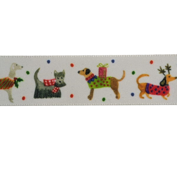 25mm Jolly Dog Christmas Ribbon