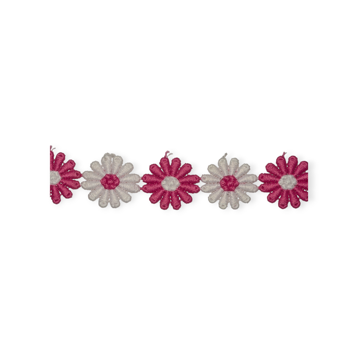 26mm Bright Pink & White Embroidered Daisy Trim, Mini Motif