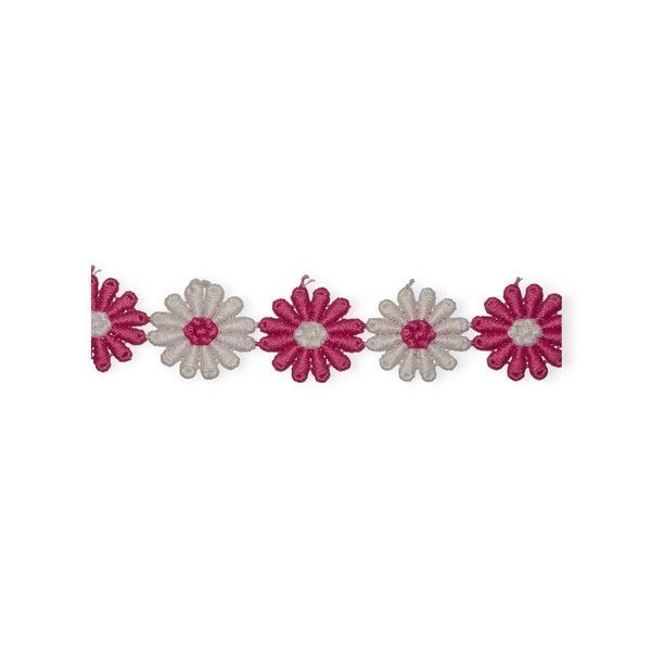 26mm Bright Pink & White Embroidered Daisy Trim, Mini Motif