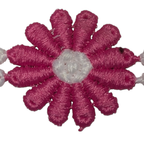 26mm Bright Pink & White Embroidered Daisy Trim, Mini Motif