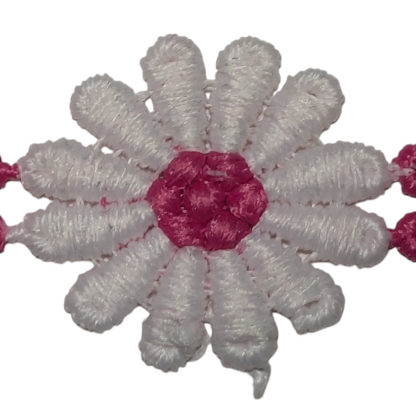 26mm Bright Pink & White Embroidered Daisy Trim, Mini Motif