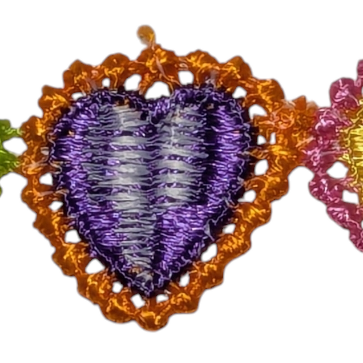 25mm Wide, Multi Coloured Guipure Heart Trim - Sold by the Metre