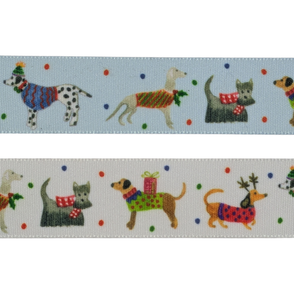 25mm Jolly Dog Christmas Ribbon