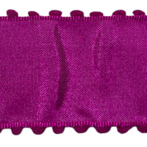 Pom Pom Edge on 1.5″ Solid Ribbon (Wired Edge) - Choice of Colours