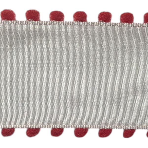 Pom Pom Edge on 1.5″ Solid Ribbon (Wired Edge) - Choice of Colours