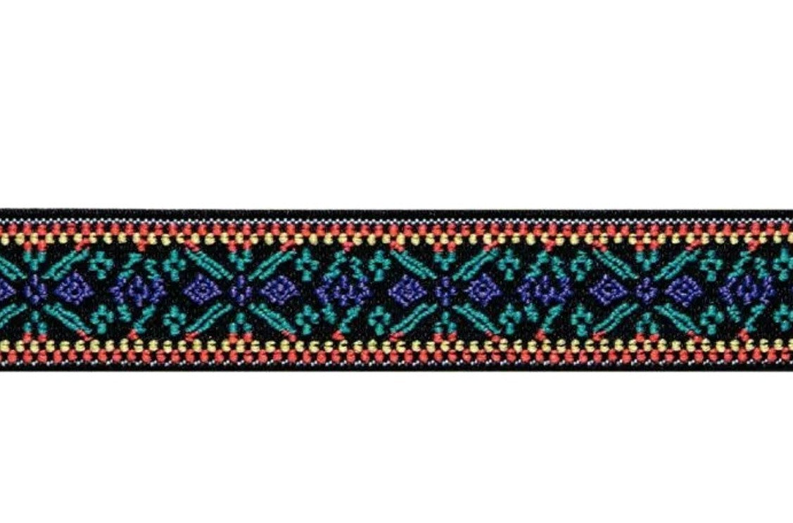 25mm (1") Purple, Blue, Yellow & Orange Patterned Coloured Woven Elastic