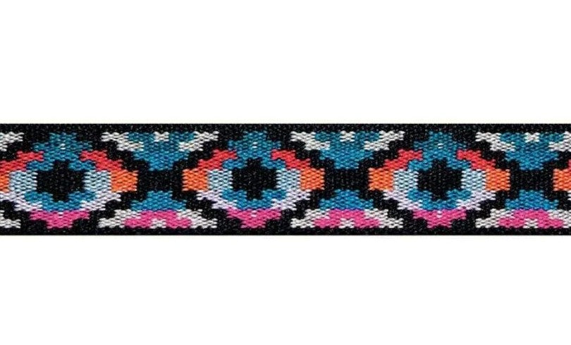 25mm (1) Blue, Pink & Multi-Colour Ethnic Design Patterned Coloured Elastic