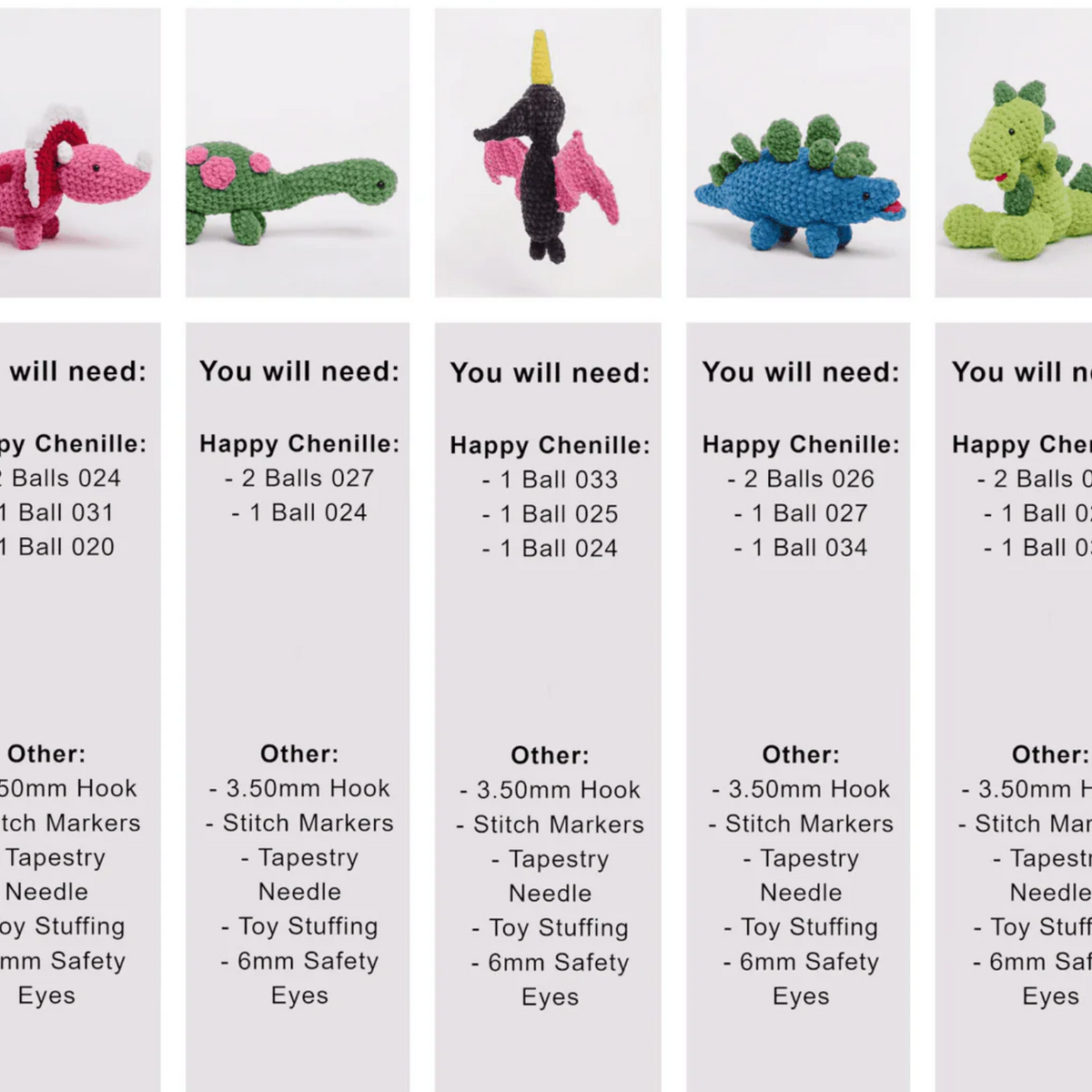 Happy Chenille Roarsome Dinosaurs Pattern Book